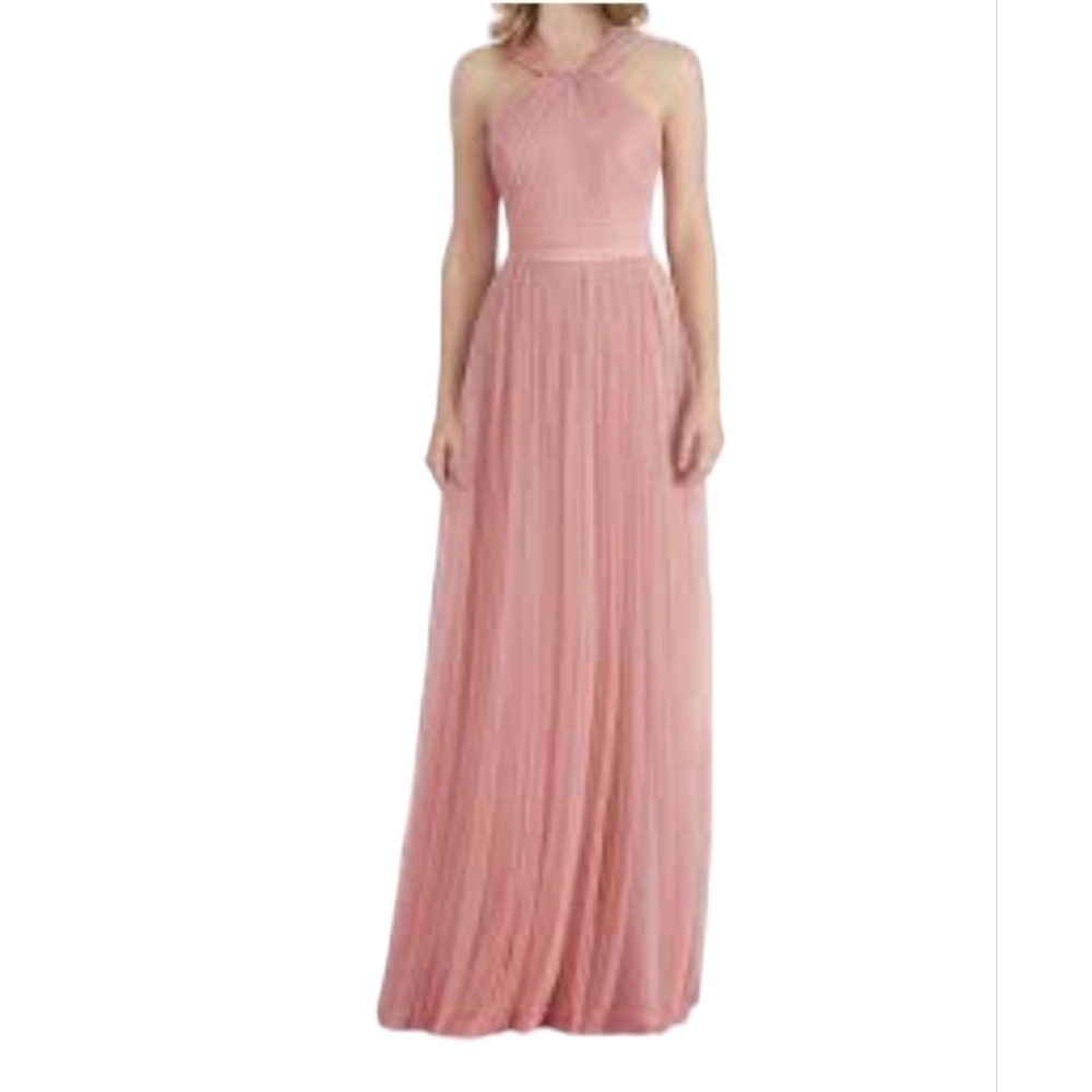 JS BOUTIQUE Pink HalterBack Maxi Dress w/Beaded Waistline size 2
